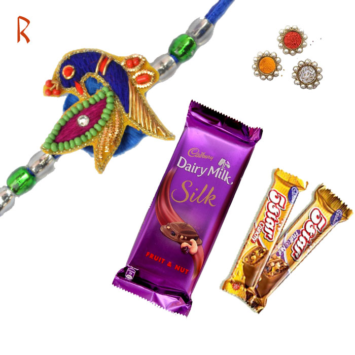 -Peacock Creativity Rakhi With  3 Chocolate,Send Rakhi online,send rakhi,online send rakhi,rakhi to india,send rakhi to india,rakhi shop india