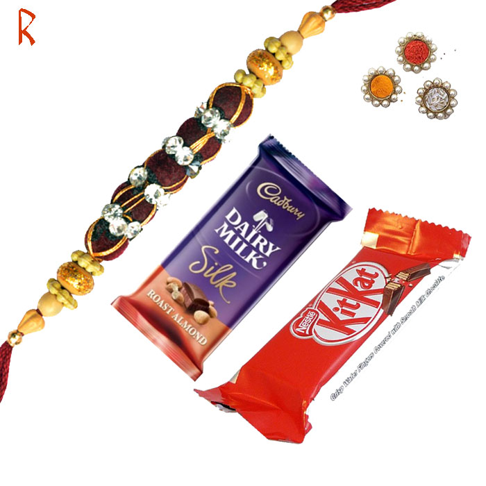 -Traditional  Rakhi With Diary Milk and Kitkat,Send Rakhi online,send rakhi,online send rakhi,rakhi to india,send rakhi to india,rakhi shop india