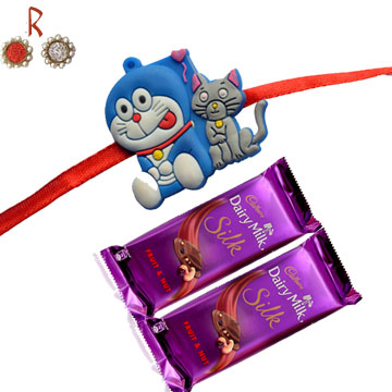 -DORAEMON KIDS RAKHI with 2  Silk Chocolates,Send Rakhi online,send rakhi,online send rakhi,rakhi to india,send rakhi to india,rakhi shop india