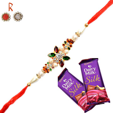 -Flower Designer Diamond Rakhi with  Chocoates for  Celibration,Send Rakhi online,send rakhi,online send rakhi,rakhi to india,send rakhi to india,rakhi shop india