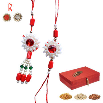 -Diamond Floral RedLuxurious Pair Rakhi with Dry Fruits to Singapore  India USA UK,Send Rakhi online,send rakhi,online send rakhi,rakhi to india,send rakhi to india,rakhi shop india