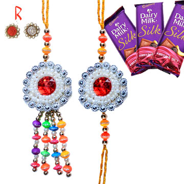 -Sparkling Red Diamond Pair Rakhi For Bhaiya Bhabhi with Chocolate,Send Rakhi online,send rakhi,online send rakhi,rakhi to india,send rakhi to india,rakhi shop india