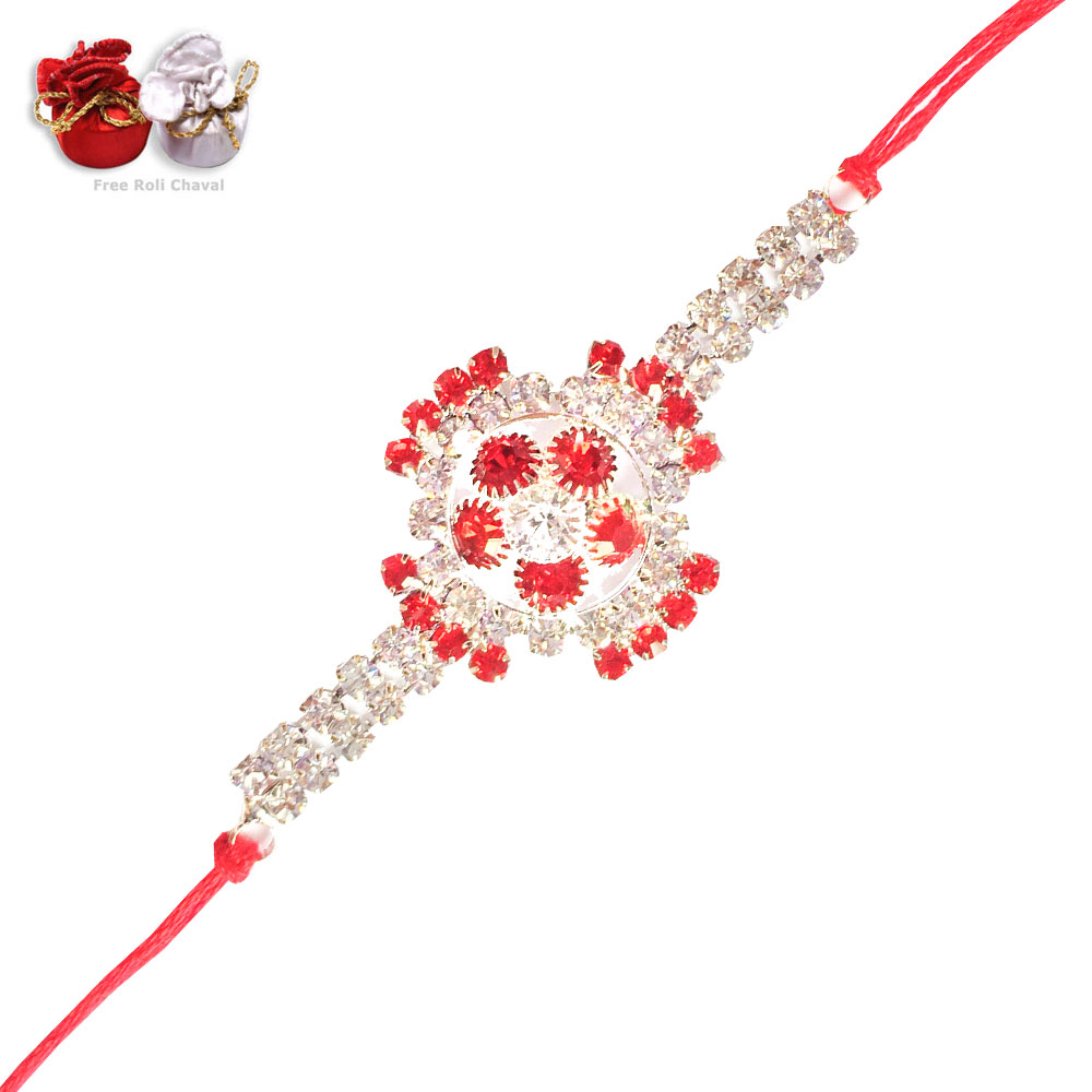 -Red-White Crystal Special Jewel Rakhi for Brother ,Send Rakhi online,send rakhi,online send rakhi,rakhi to india,send rakhi to india,rakhi shop india