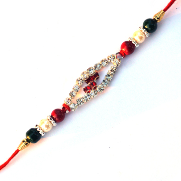 Dimond Rakhi with red green pearl 