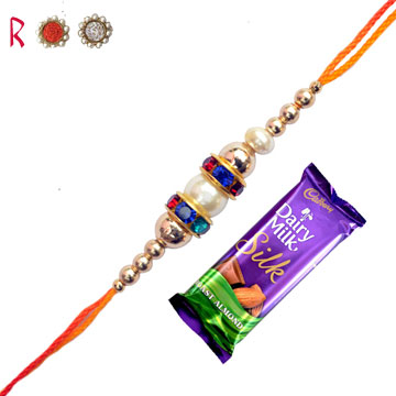 Multi Color Diamond Rakhi with Silk Chocolates
